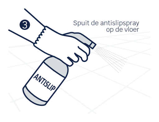Illustratie van hand die een fles anti-slip spray op de vloer spuit