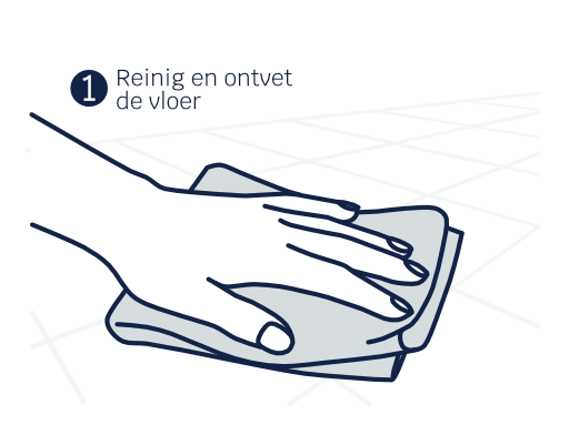 Illustratie van een hand die met een doekje de vloer ontvet