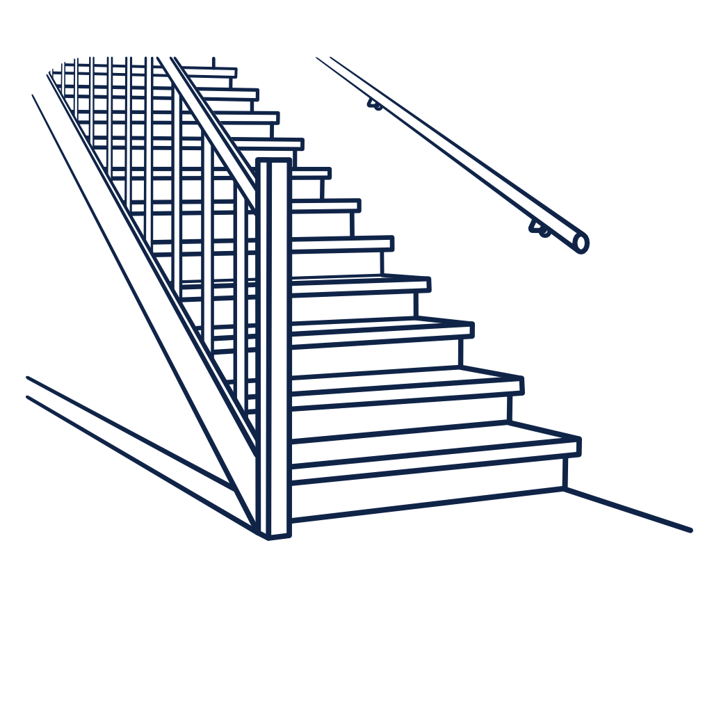 Illustratie van een trap met een trapleuning aan beide kanten.