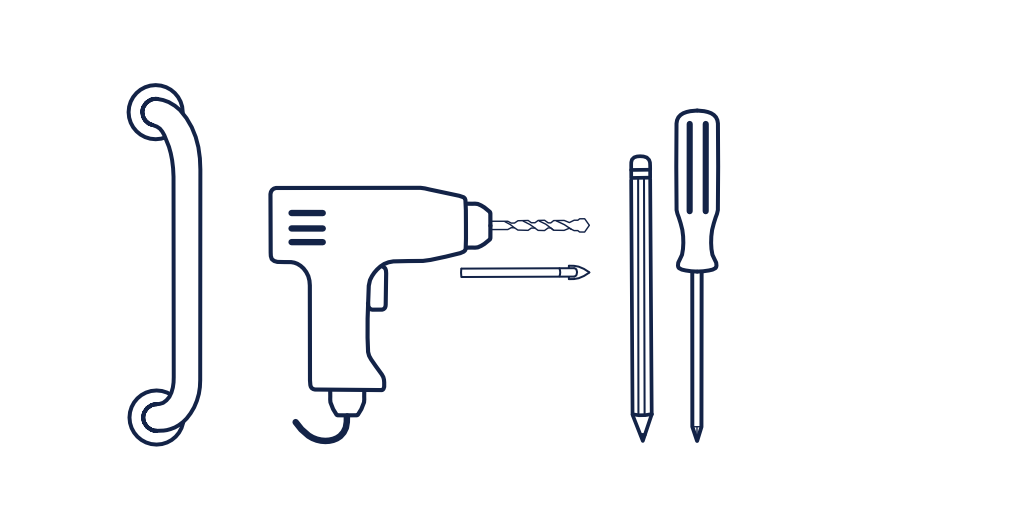 illustratie van een handgreep, boormachine, potlood en schroevendraaier
