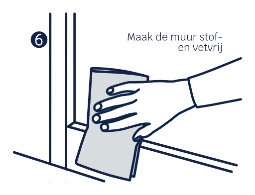 Illustratie van een hand met een doekje tegen de muur