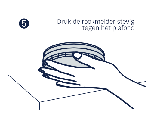 Illustratie van een hand die de hittemelder tegen het plafond drukt