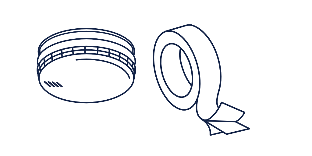 Illustratie van een rookmelder en dubbelzijdig tape