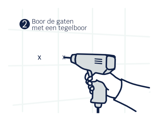 illustratie van een hand met een boormachine die een gat boort in de muur